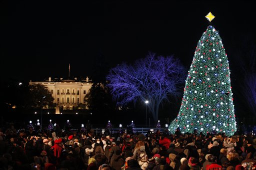 The National Christmas Tree is pictured after it was lit by President Barack 