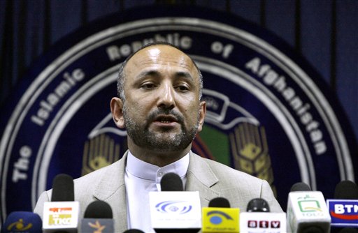 
 FILE - In this June 6, 2010 file photo, Afghan Interior Minister Hanif Atmar speaks to the media after submitting his resignation in Kabul, Afghanistan. Documents obtained by The Associated Press under the Freedom of Information Act describe previously undisclosed offenses committed by more than 200 contract employees in Afghanistan, Iraq and other countries between 2004 and 2008. (AP Photo/Ahmad Massoud, File)
 