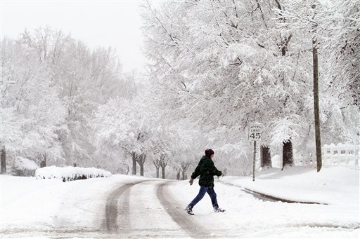 Sahin Tetik, of Atlanta, jogs as snow falls in Atlanta's Piedmont Park 