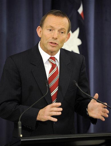 
 ** TAKE OUT ABBOTT'S FROM THE SECOND LINE **Opposition Liberal Party leader Tony Abbott speaks during a press conference in Canberra, Australia, Wednesday, Sept. 1, 2010. Labor Party now would need an additional three seats to form a minority government, as would the conservative coalition, but Labor controls the caretaker administration in the meantime under Prime Minister Julia Gillard. (AP Photo/Mark Graham)
 