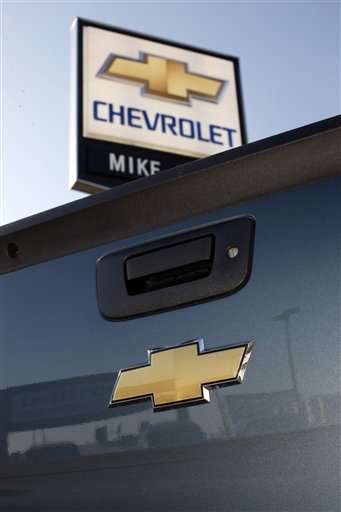 
 FILE - In this Nov. 29, 2009 file photo, the logo of a 2010 Chevrolet Silverado pickup truck is displayed at a Chevrolet dealership in Denver. General Motors Co. said Wednesday, Sept. 1, 2010, its August sales dropped 7 percent compared with July, another sign that the economic recovery is stalling. (AP Photo/David Zalubowski, file)
 