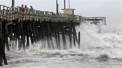 
 The surf pounds the Oceana Pier as Hurricane Earl heads toward the eastern coast in Atlantic Beach, N.C., Thursday, Sept. 2, 2010. (AP Photo/Chuck Burton)
 