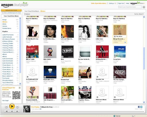 
 This screen shot provided by Amazon.com, shows a page from the Amazon Cloud Player. Released in March, Amazon�s cloud storage system is free for up to 5 gigabytes of storage _ roughly 1,250 songs. If you bought Lady Gaga�s latest album, �Born This Way,� in a 99-cent promotion in May, you�ll have 20 GB of space _ good for about 5,000 songs. (AP Photo/Amazon.com)
 