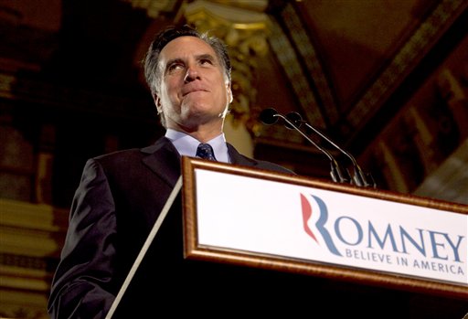 
 Republican presidential candidate, former Massachusetts Gov. Mitt Romney, campaigns at a pancake breakfast event in Milwaukee, Wis., Sunday, April 1, 2012. (AP Photo/Steven Senne)
 