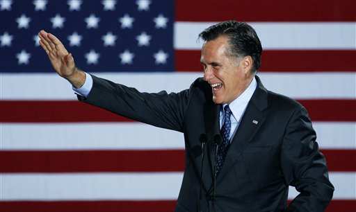 
 Republican presidential candidate, former Massachusetts Gov. Mitt Romney, speaks to a crowd at a town-hall style campaign event in, Madison, Wis., Sunday, April 1, 2012. (AP Photo/Steven Senne)
 