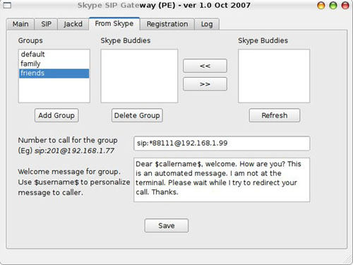 Zhink Skype-to-SIP Gateway Screenshot