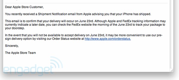 iPhone 4 shipment notification 