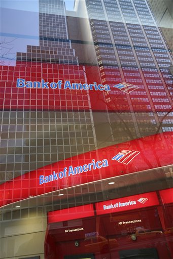 
 FILE - In this Jan. 25, 2009 file photo, a Bank of America branch office is shown in New York. Say goodbye to free checking _ at least at Bank of America, which will start charging for the most basic services, like $8.75 just to talk to a teller. (AP Photo/Mark Lennihan, file)
 