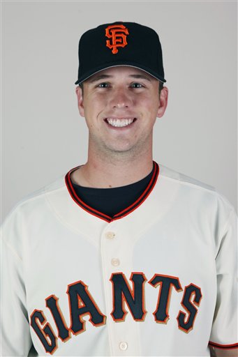 
 FILE-This is 2010 file photo shows Buster Posey of the San Francisco Giants baseball. Posey won the National League Rookie of the Year award in voting announced Monday Nov. 15, 2010 by the Baseball Writers' Association of America. (AP Photo/Eric Risberg, File)
 