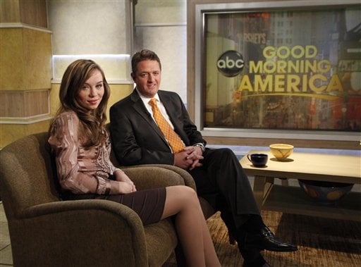 
 ** CORRECTS DATE OF INTERVIEW TO NOV. 22 ** In this publicity image released by ABC, Capri Anderson, the woman who was found locked in a bathroom of actor Charlie Sheen's hotel room on Oct. 25, 2010 is shown with her attorney, Keith Davidson during an interview on 'Good Morning America,' on Monday, Nov. 22, 2010, in New York. Anderson said she's suing the actor for battery and false imprisonment, and plans to file a criminal report with New York City police. (AP Photo/ABC, Heidi Gutman)
 