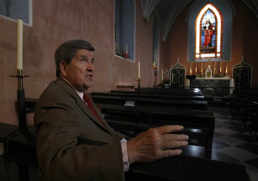 
 In this photo taken Thursday, Sept. 9, 2010, Lord Camoys speaking to the Associated Press in the 14th century chapel next to his country home in Stonor, England. (AP Photo/Alastair Grant)
 