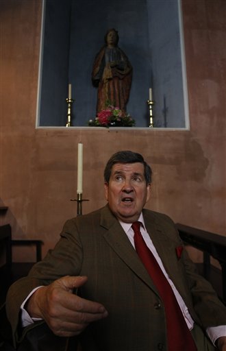 
 In this photo taken Thursday, Sept. 9, 2010, Lord Camoys speaking to the Associated Press in the 14th century chapel next to his country home in Stonor, England. (AP Photo/Alastair Grant)
 