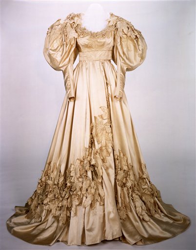 
 FILE - This undated file photo provided Aug. 10, 2010, by the Harry Ransom Center at the University of Texas in Austin shows the wedding dress worn by Vivien Leigh as Scarlett O'Hara in Gone With the Wind. Ransom Center officials announced Tuesday, Aug. 31, 2010, they had met their $30,000 fundraising goal to pay for restoring five of Scarlett O'Hara's gowns for an exhibit to mark the 1939 movie's 75th anniversary in 2014. The center said contributions came from more than 600 people in 44 states and 13 countries. (AP Photo/The Harry Ransom Center at the University of Texas in Austin) NO SALES
 