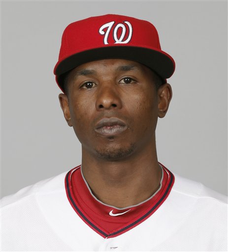 
 FILE - In this Feb. 28, 2010, file photo, Washington Nationals' Nyjer Morgan poses for a portrait in Viera, Fla. Morgan's wild week has landed him an eight-game suspension, one of nine punishments handed out Friday, Sept. 3, 2010, by Major League Baseball following a brawl between Nationals and Florida Marlins. (AP Photo/Rob Carr, File)
 