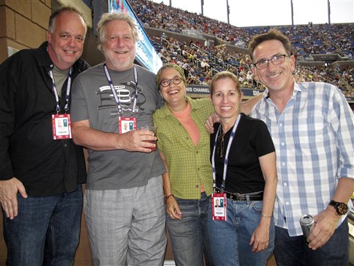 
 In this Sept. 4, 2010 photo, Bravo's Master Chefs, from left to right, Tony Mantuano, Jonathan Waxman, Susan Feniger, Carmen Gonzalez and Rick Moonen, are shown at the U.S. Open in New York. The five chefs have created new meals for the fans at the grand slam and competed for the most popular dish. (AP Photo/Nekesa Mumbi Moody)
 
