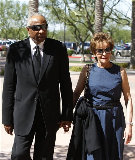 
 Baseball Hall of Fame member Frank Robinson, left, and wife, Barbara, arrive for the funeral of baseball great Harmon Killebrew Friday, May 20, 2011, in Peoria, Ariz. (AP Photo/Ross D. Franklin)
 