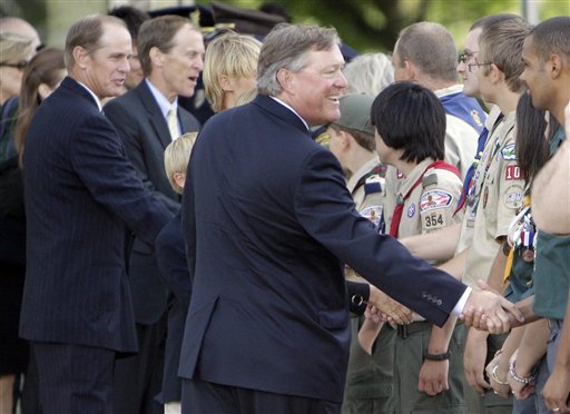 
 Jack Ford greets the Boy Scouts after the private visitation for former first lady Betty Ford at Gerald R. Ford Presidential Museum Wednesday, July 13, 2011 in Grand Rapids, Mich. The former first lady will be buried at the museum on Thursday next to her husband former President Gerald R. Ford. (AP Photo/Carlos Osorio)
 