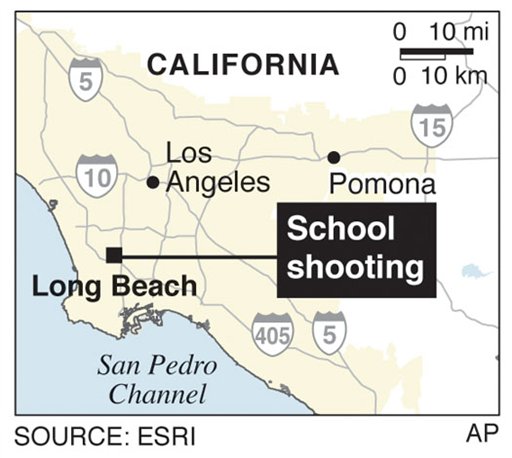 
 Map locates the site of a High School shooting in Gardena, Calif.
 