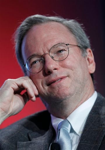 
 FILE - In this Nov. 15, 2010 file photo, Google CEO Eric Schmidt speaks at the Web 2.0 Summit in San Francisco. Google Inc. co-founder Larry Page is taking over as CEO in an unexpected shake-up that upstaged the Internet search leader's fourth-quarter earnings Thursday, Jan. 20, 2011. Page, 37, is reclaiming the top job from Schmidt, who had been brought in as CEO a decade ago because Google's investors believed the company needed a more mature leader. (AP Photo/Paul Sakuma, File)
 
