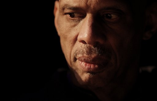 
 Former NBA basketball star Kareem Abdul-Jabbar, is seen backstage prior to a screening of his documentary film 'On the Shoulders of Giants' at Science Park High School, Thursday, Feb. 10, 2011, in Newark, N.J. (AP Photo)
 