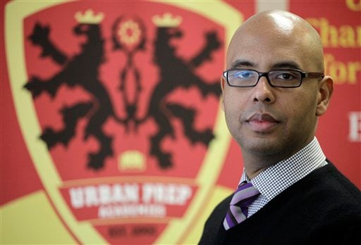 
 In this photo taken Feb. 11, 2011, Tim King, founder of Urban Prep Tim King, head of Urban Prep Academies, a private network of all-boys schools where for two straight years every senior has been accepted to 4-year colleges and universities, is seen during an interview in Chicago with The Associated Press on the challenges that will face Chicago's next mayor. The election is Feb. 22, 2011.(AP Photo/M. Spencer Green)
 