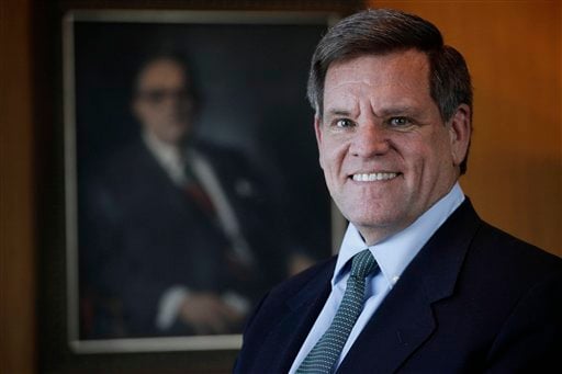 
 In his photo taken Feb. 14, 2011 Chicago Blackhawks CEO Rocky Wirtz, poses in front of a painting of his grandfather Arthur Wirtz in Chicago. Wirtz was interviewed by The Associated Press on the challenges that will face Chicago's next mayor. The election is Feb. 22, 2011.(AP Photo/M. Spencer Green)
 