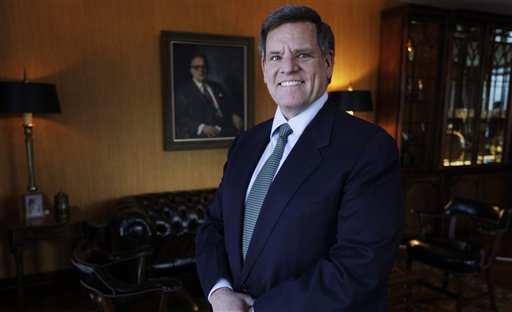 
 In his photo taken Feb. 14, 2011, cago Blackhawks CEO Rocky Wirtz, poses in front of a painting of his grandfather Arthur Wirtz in Chicago. Wirtz was interviewed by The Associated Press on the challenges that will face Chicago's next mayor. The election is Feb. 22, 2011. (AP Photo/M. Spencer Green)
 