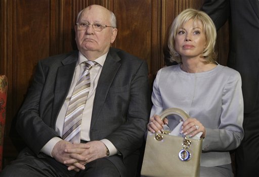 
 Mikhail Gorbachev and his daughter Irina attend a ceremony of annoucement of nominees of Mikhail Gorbachev's unique award 'The Man, who changed the World' in the residence of the United Kingdom Ambassador in Moscow, Thursday, March 10, 2011. (AP Photo/Mikhail Japaridze)
 