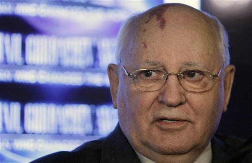 
 Mikhail Gorbachev speaks at a ceremony of announcement of nominees of Mikhail Gorbachev's unique award 'The Man, who changed the World' in the residence of the United Kingdom Ambassador in Moscow, Thursday, March 10, 2011. (AP Photo/Mikhail Japaridze)
 