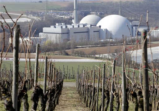
 The nuclear plant of Neckarwestheim, southern Germany, photographed on Tuesday, March 15, 2011.Germany will take seven of its 17 nuclear reactors offline for three months while the country reconsiders plans to extend the life of its atomic power plants in the wake of events in Japan, Chancellor Angela Merkel said Tuesday March 15, 2011. They are: Biblis A and Biblis B, Neckarwestheim 1, Brunsbuettel, Isar I , Unterweser and Philippsburg. (AP Photo/Michael Probst)
 
