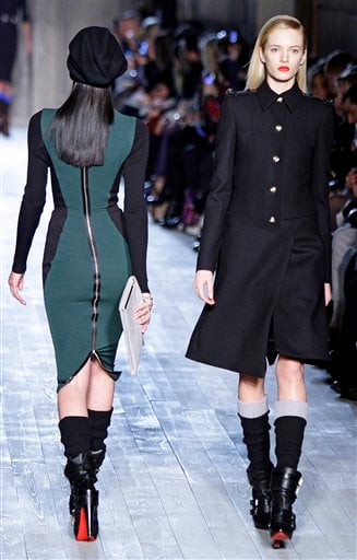 
 Fashion from the Fall 2012 collection of Victoria Beckham is modeled on Sunday, Feb. 12, 2012 in New York. (AP Photo/Bebeto Matthews)
 