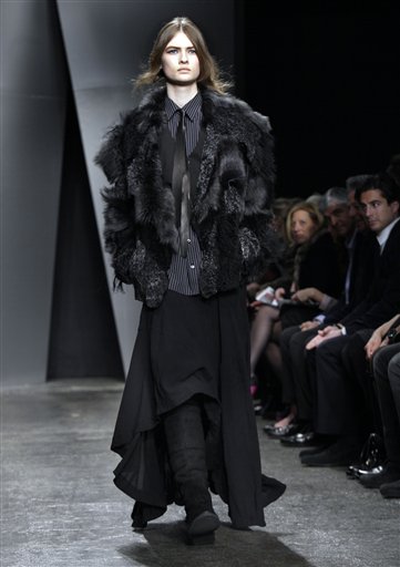 
 The Donna Karan Fall 2012 collection is modeled during Fashion Week in New York, Monday, Feb. 13, 2012. (AP Photo/Richard Drew)
 